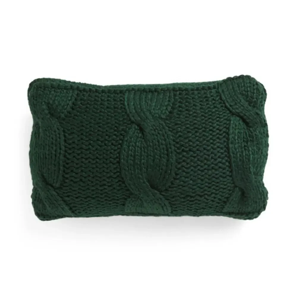 Handknit Cable Knit Pillow 14x24 Holiday Green Home Decor Made in India NEW